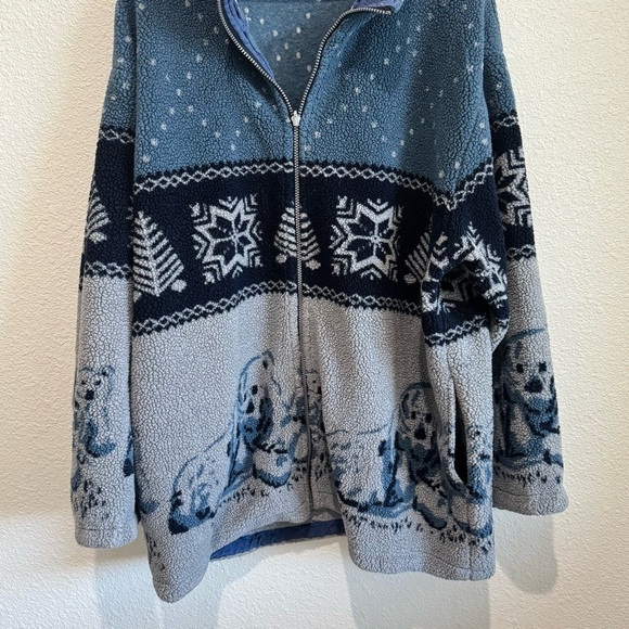 VTG Polar Bear Deep Pile Fleece Full Zip Jacket Wild Life All Over Print XL - Picture 5 of 9